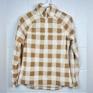 Natural Reflections Tan Cream Buffalo Plaid Fleece Quarter Zip Pullover Small